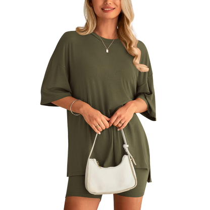HelloMama™ Soft Tee & Flattering Shorts Two-Piece Set